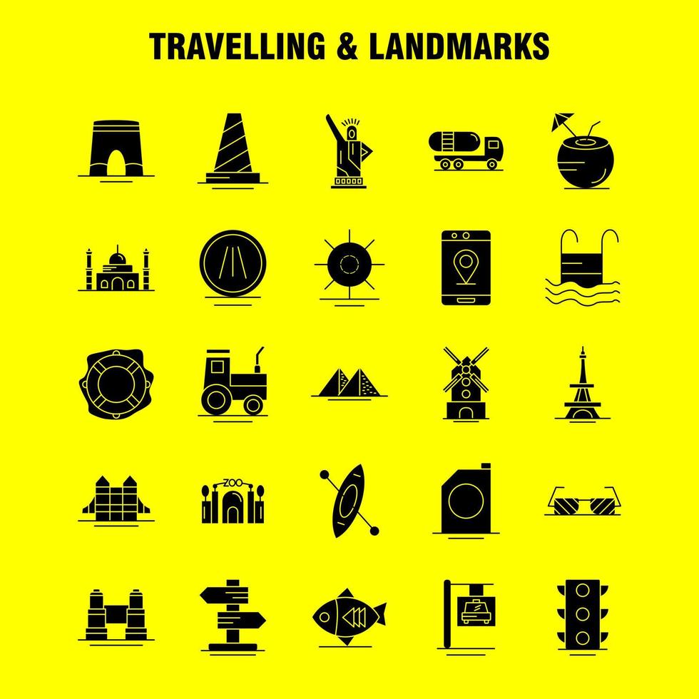 Travelling And Landmarks Solid Glyph Icon for Web Print and Mobile UXUI Kit Such as Fish Sea Food Snapper Food Arch Landmark Travel Pictogram Pack Vector