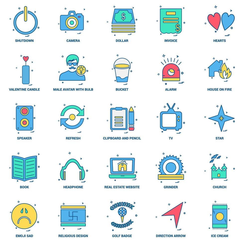 25 conjunto de iconos de color plano de mezcla de concepto de negocio vector