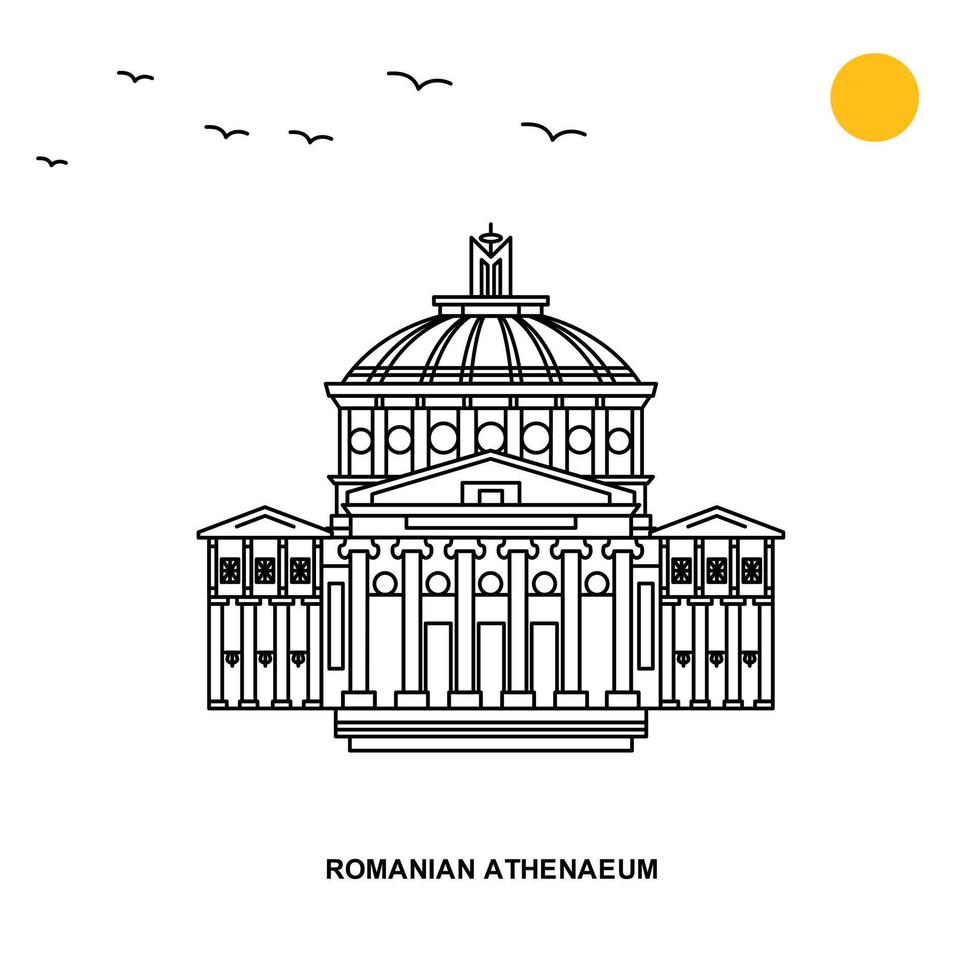 ROMANIAN ATHENAEUM Monument World Travel Natural illustration Background in Line Style vector