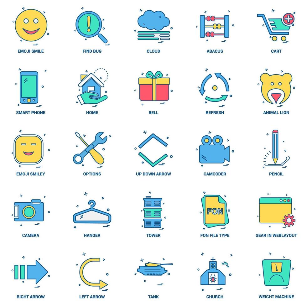 25 conjunto de iconos de color plano de mezcla de concepto de negocio vector