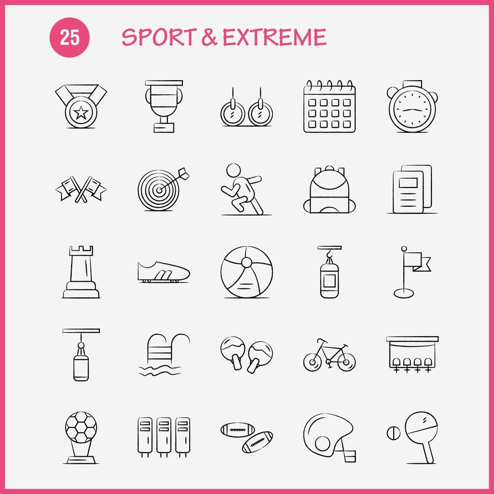 Sport And Extreme Hand Drawn Icons Set For Infographics Mobile UXUI Kit And Print Design Include Calendar Day Time Date Time Clock Watch Timer Icon Set Vector