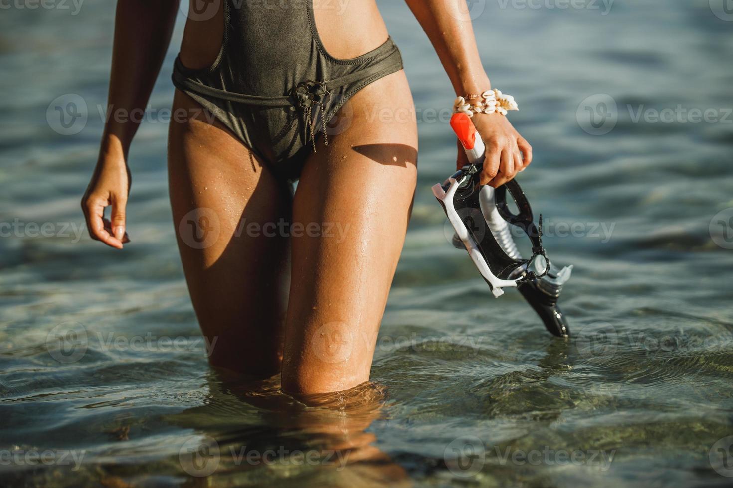 Close-up Of A Woman With Mask And Snorkel photo