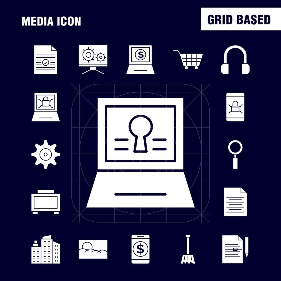 Media Icon Solid Glyph Icons Set For Infographics Mobile UXUI Kit And Print Design Include Mobile Media Player Tool Image Media Raster Picture Icon Set Vector