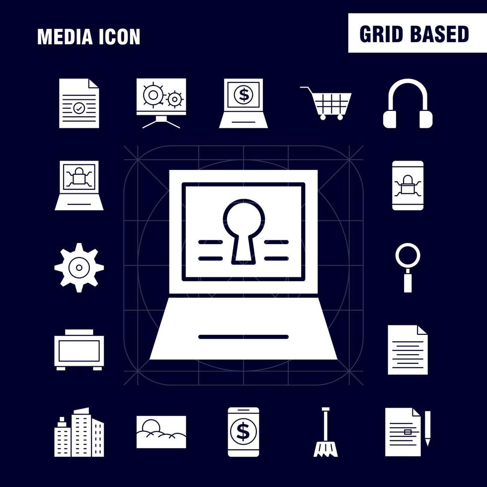 icono de medios iconos de glifo sólido establecidos para infografías kit de uxui móvil y diseño de impresión incluyen imagen de herramienta de reproductor de medios móviles vector de conjunto de iconos de imagen de trama de medios