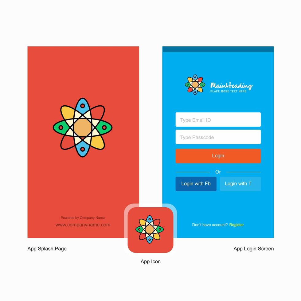 Company Nuclear Splash Screen and Login Page design with Logo template Mobile Online Business Template vector