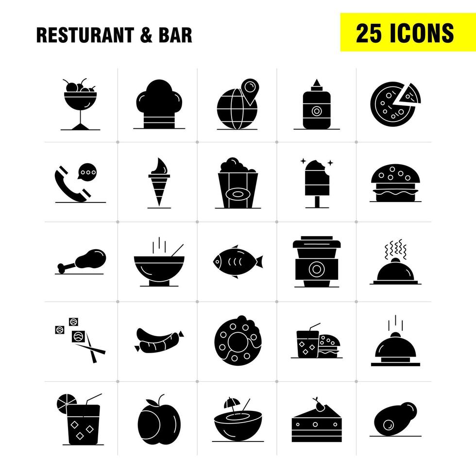 Restaurant And Bar Solid Glyph Icon for Web Print and Mobile UXUI Kit Such as Telephone Phone Chat Hotel World Map Location Hotel Pictogram Pack Vector