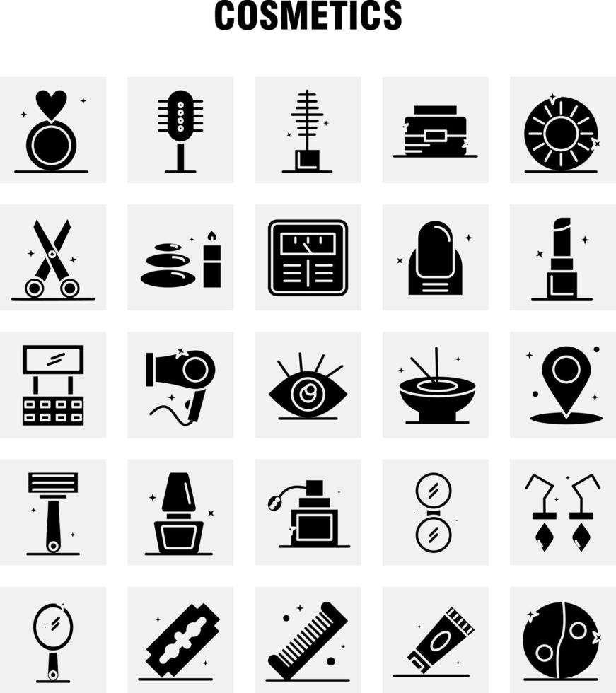 conjunto de iconos de glifo sólido de cosméticos para infografías kit de uxui móvil y diseño de impresión incluyen pin de mapa de ubicación cosmético cuenco cosmético comer conjunto de iconos cosméticos vector