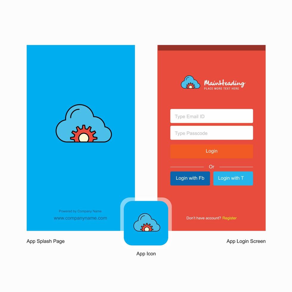 Company Cloud setting Splash Screen and Login Page design with Logo template Mobile Online Business Template vector