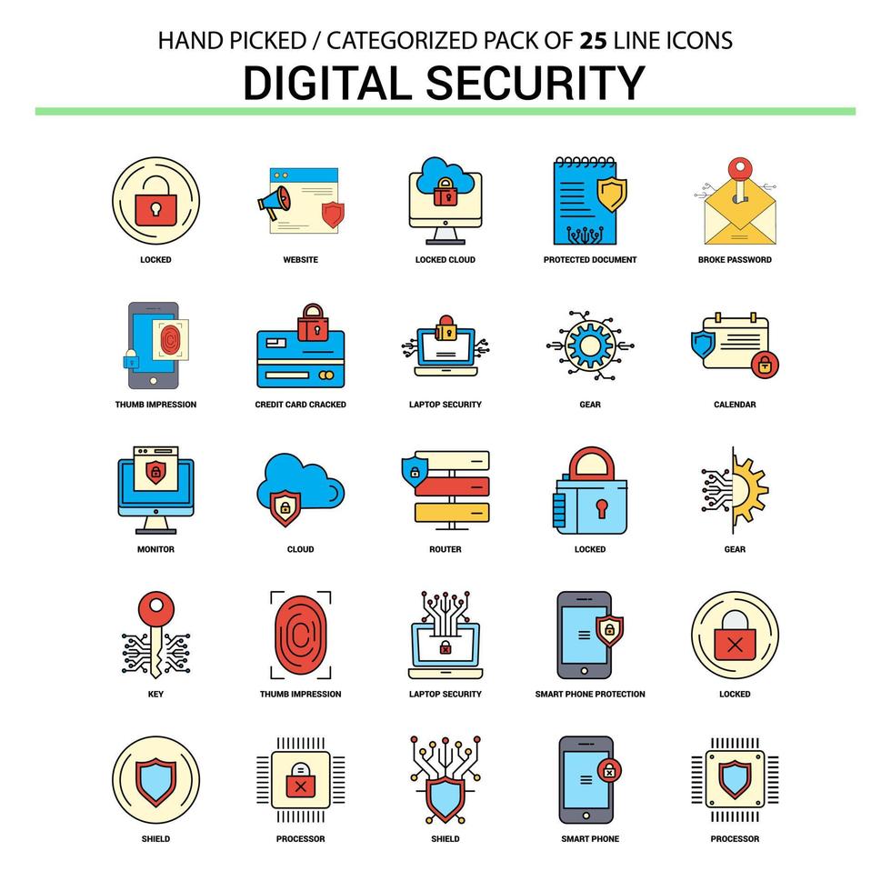 conjunto de iconos de línea plana de seguridad digital diseño de iconos de concepto de negocio vector