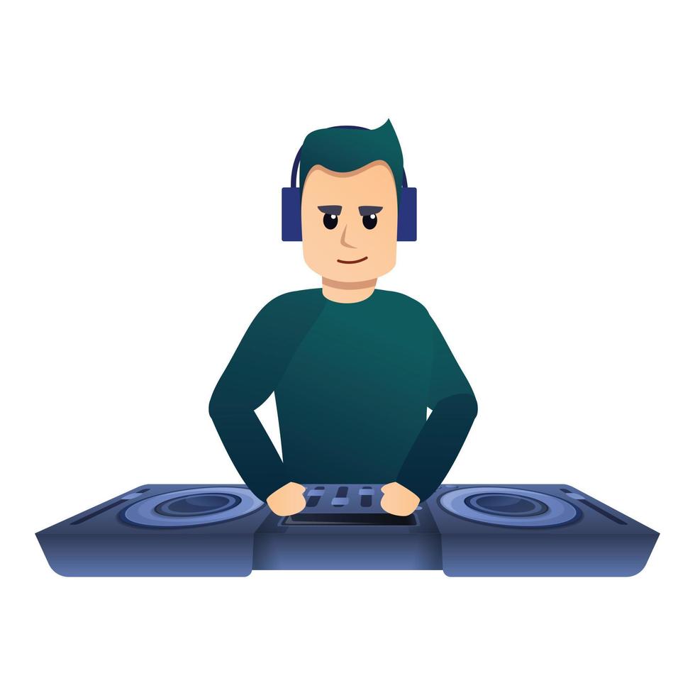 Serious dj icon, cartoon style vector