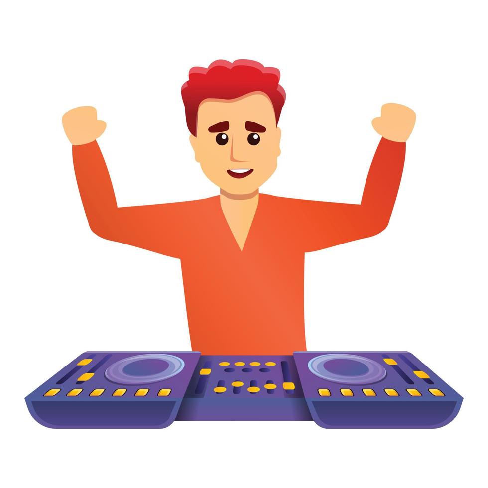 Happy dj music icon, cartoon style vector