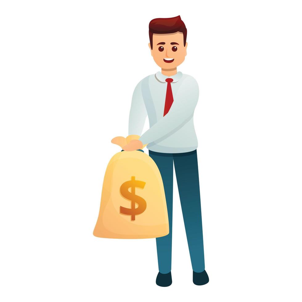 icono de bolsa de dinero de trabajador bancario, estilo de dibujos animados vector