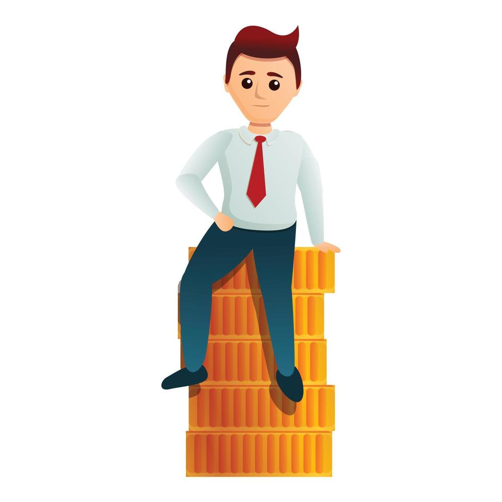 Man on coins stack icon, cartoon style vector