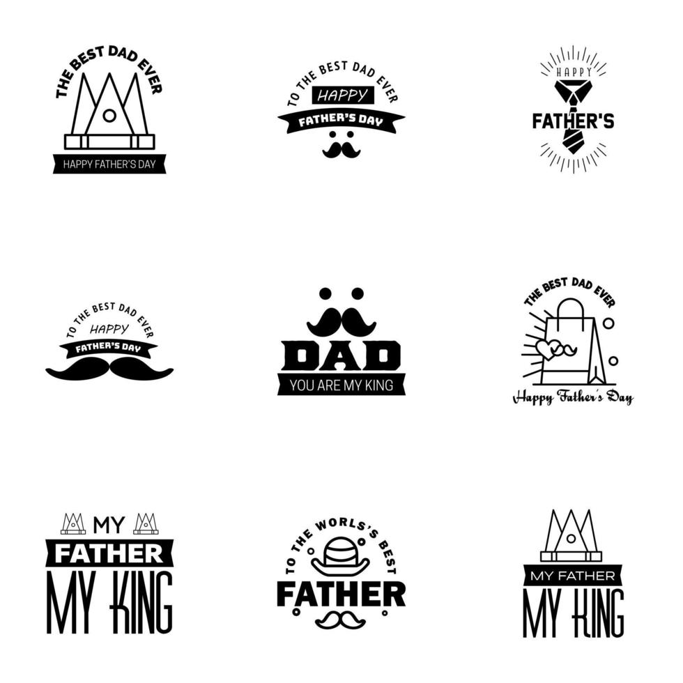 Happy fathers day card 9 Black Set Vector illustration Editable Vector Design Elements