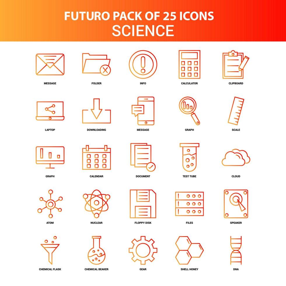 naranja futuro 25 conjunto de iconos de ciencia vector