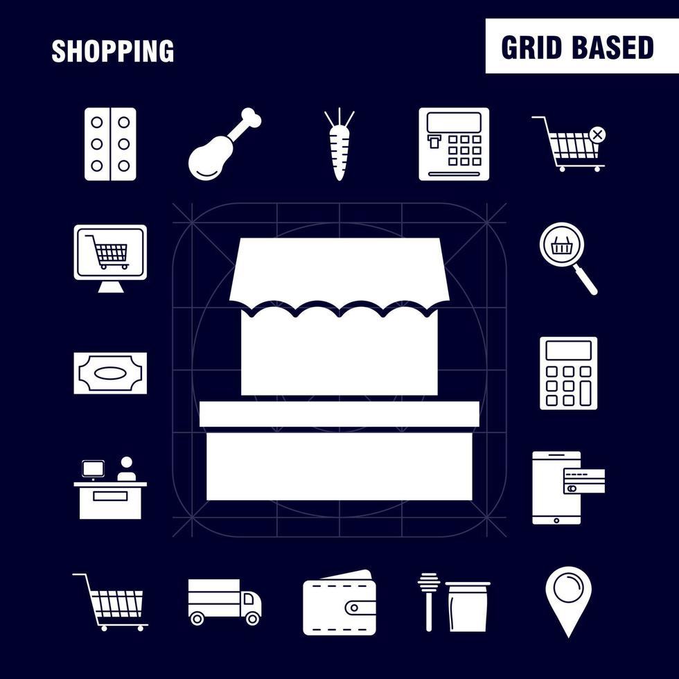 icono de glifo sólido de compras para impresión web y kit de uxui móvil como edificio centro comercial centro comercial carrito de compras vector de paquete de pictogramas de comercio