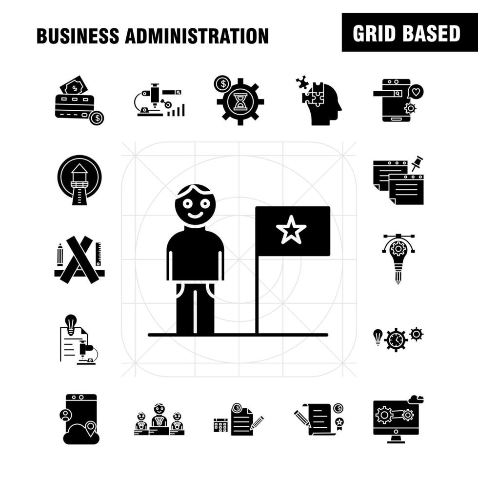 Business Administration Solid Glyph Icons Set For Infographics Mobile UXUI Kit And Print Design Include Pencil Smartphone Scale Vector Helmet Protection Sports Games Collection Modern Info