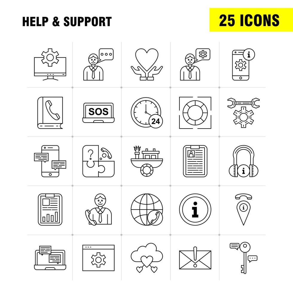 Help And Support Line Icon for Web Print and Mobile UXUI Kit Such as Setting Gear Seo Mobile Information Setting Seo Board Pictogram Pack Vector