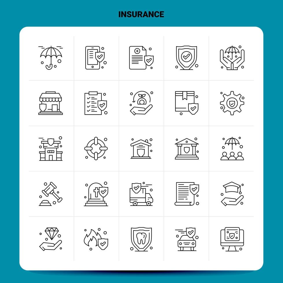 OutLine 25 Insurance Icon set Vector Line Style Design Black Icons Set Linear pictogram pack Web and Mobile Business ideas design Vector Illustration