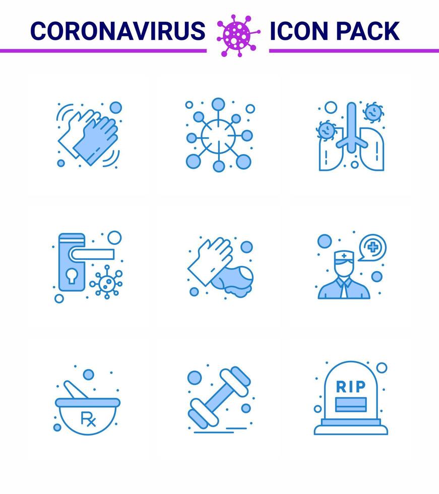 9 azul coronavirus enfermedad y prevención vector icono seguridad puerta corona neumonía pulmón viral coronavirus 2019nov enfermedad vector elementos de diseño