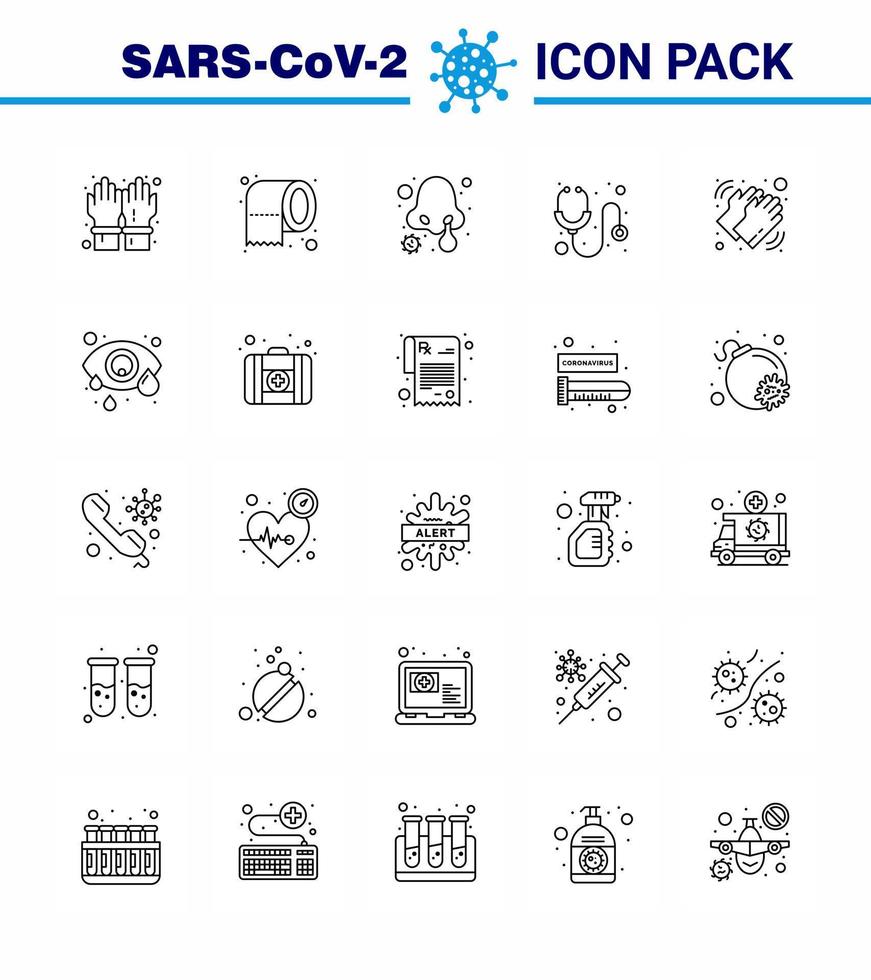 CORONAVIRUS 25 line Icon set on the theme of Corona epidemic contains icons such as medical stethoscope cold medical healthcare viral coronavirus 2019nov disease Vector Design Elements