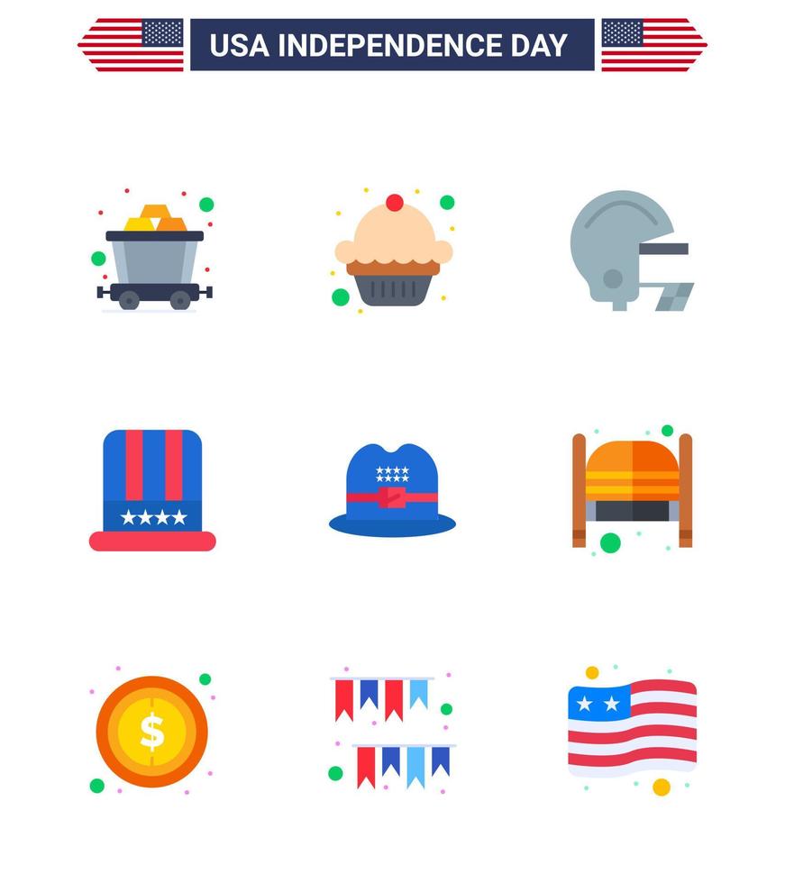 conjunto de 9 iconos del día de estados unidos símbolos americanos signos del día de la independencia para puertas gorra de casco americano elementos de diseño vectorial editables del día de estados unidos vector