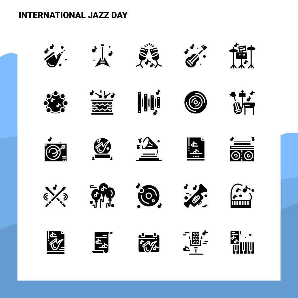 25 conjunto de iconos del día internacional del jazz plantilla de ilustración de vector de icono de glifo sólido para ideas web y móviles para empresa comercial