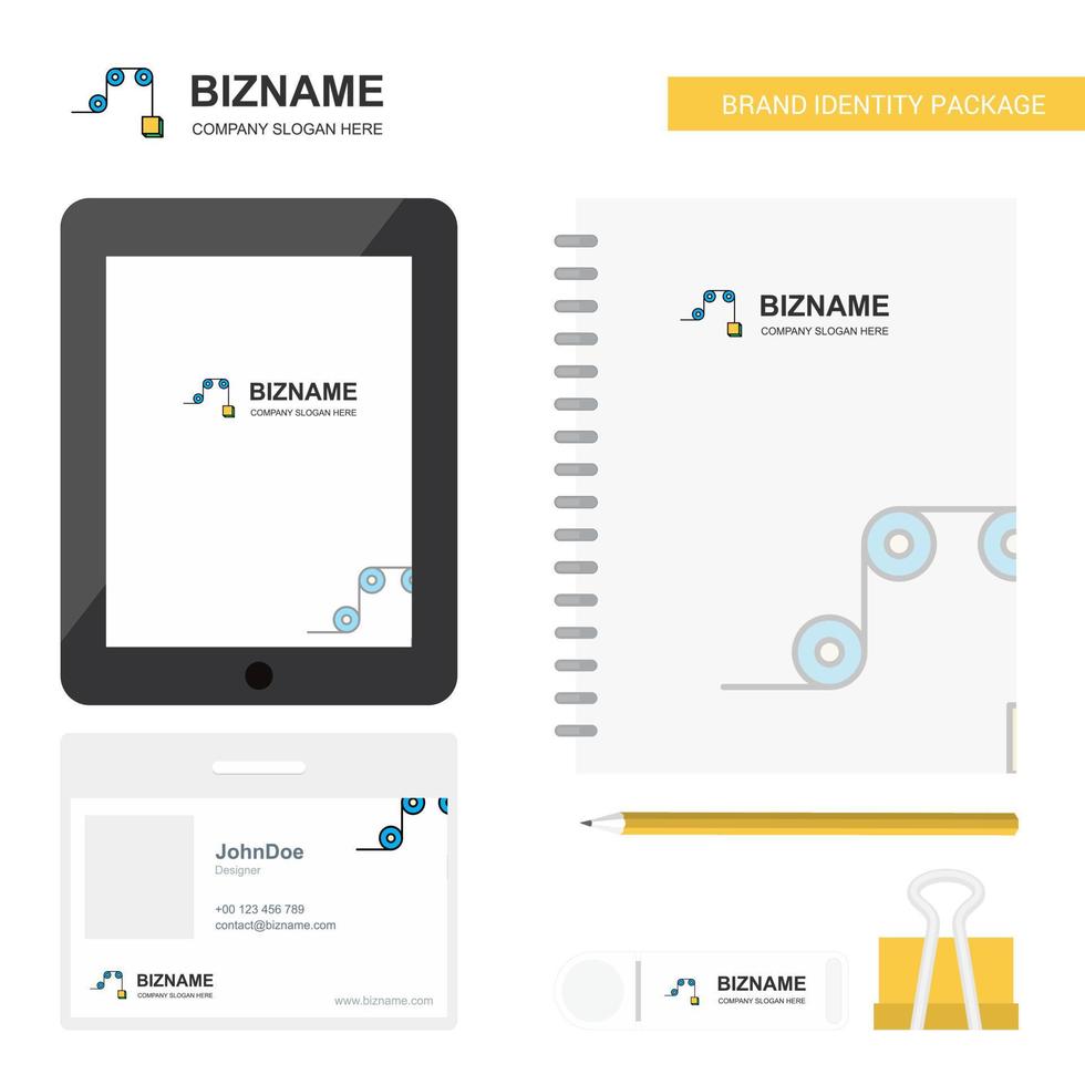 Pulley Business Logo Tab App Diary PVC Employee Card and USB Brand Stationary Package Design Vector Template