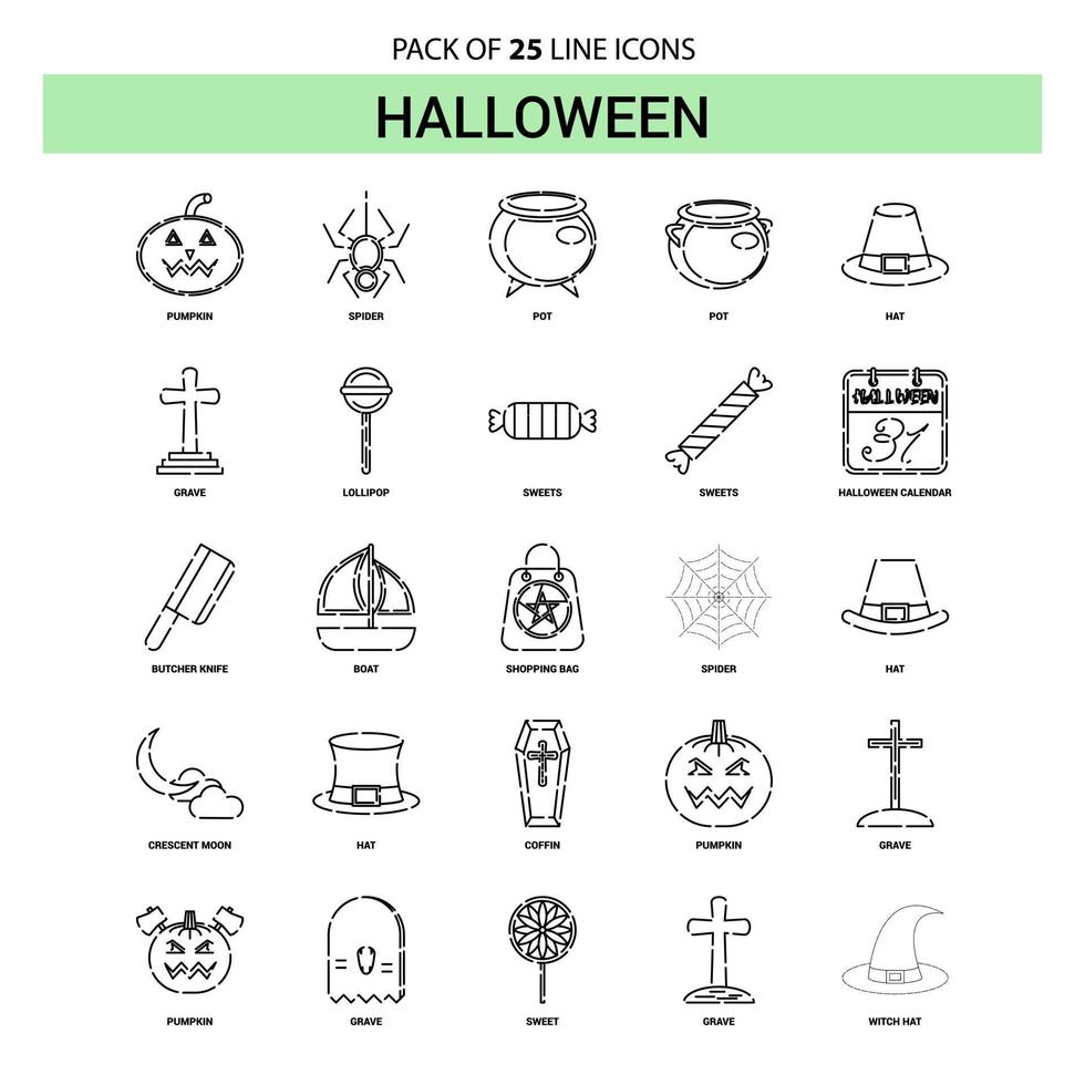 Halloween Line Icon Set 25 Dashed Outline Style vector