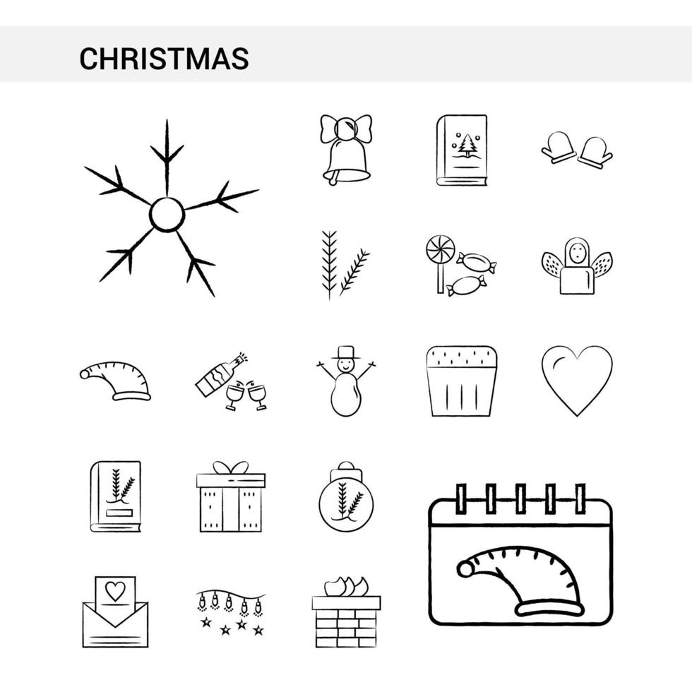 estilo de conjunto de iconos dibujados a mano de navidad aislado en vector de fondo blanco