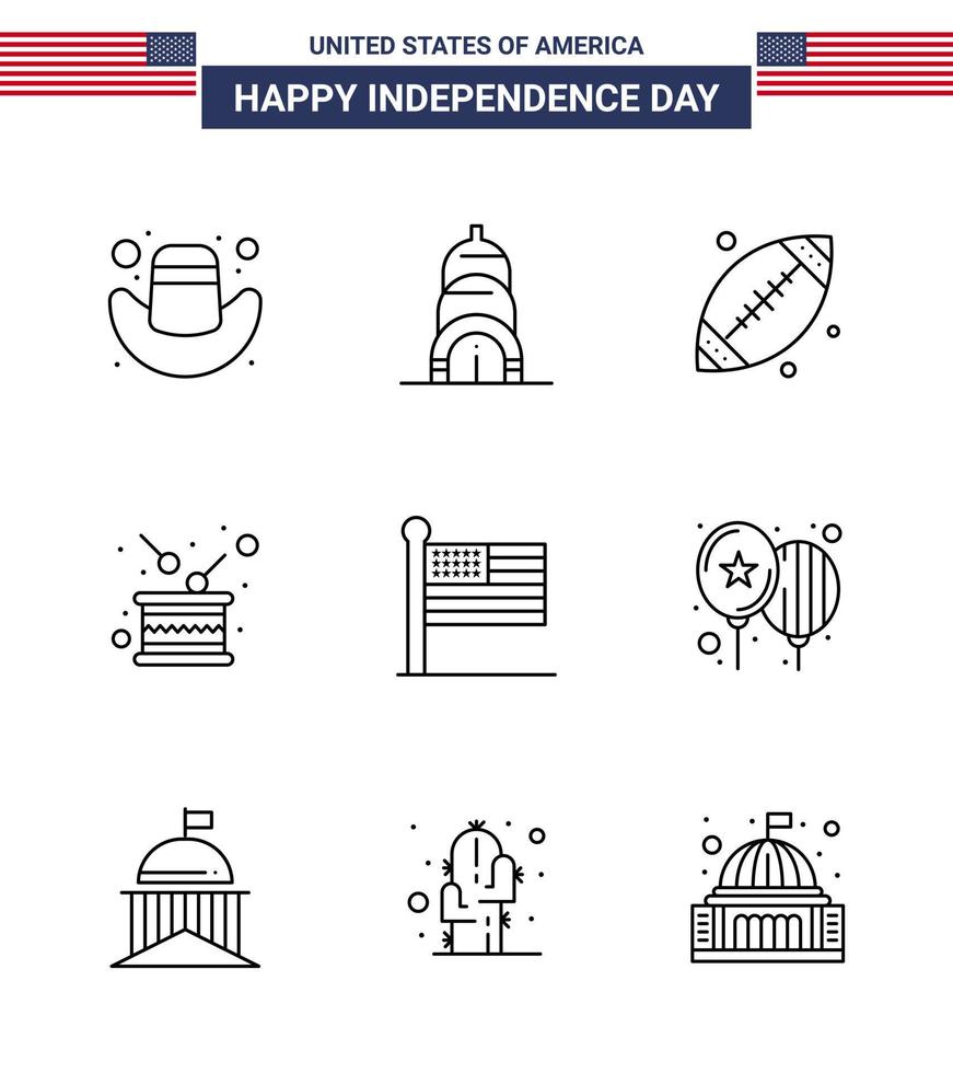 9 Line Signs for USA Independence Day united flag sport independence holiday Editable USA Day Vector Design Elements