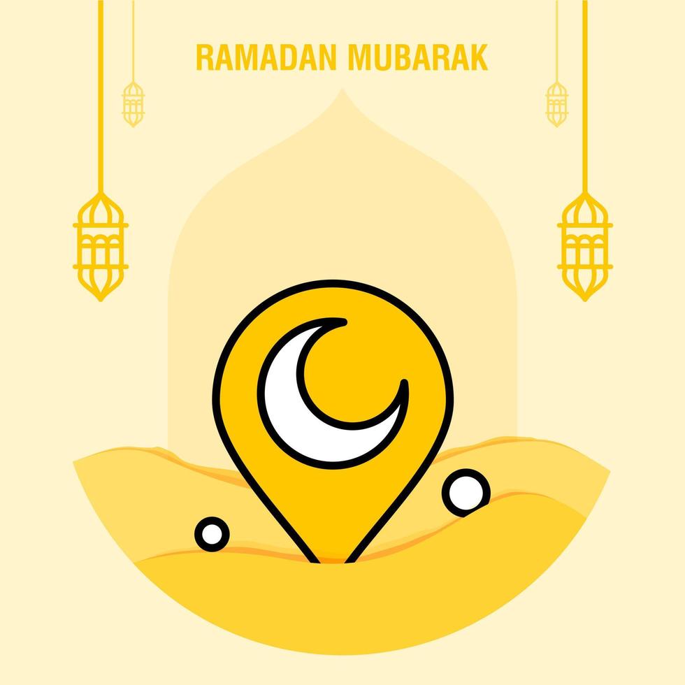 Ramadan kareem greeting template islamic crescent and arabic lantern vector illustration