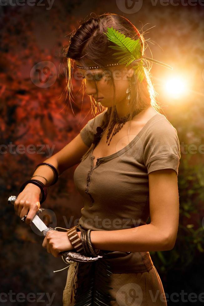 Warrior Woman With Combat Knife photo