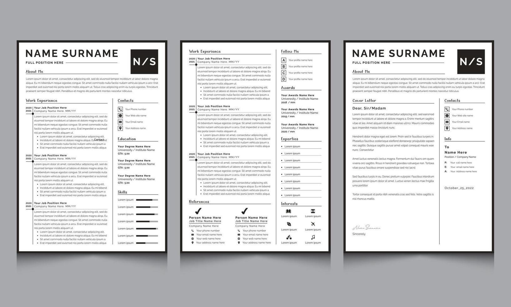 Clean and Professional Resume CV Templates for Business Job Applications vector