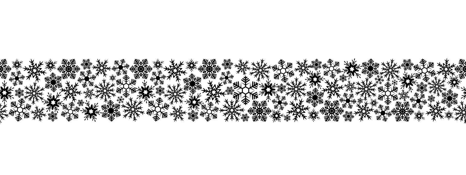 Snowflakes. Silhouette. Seamless horizontal border. Repeating vector pattern. Endless ornament.