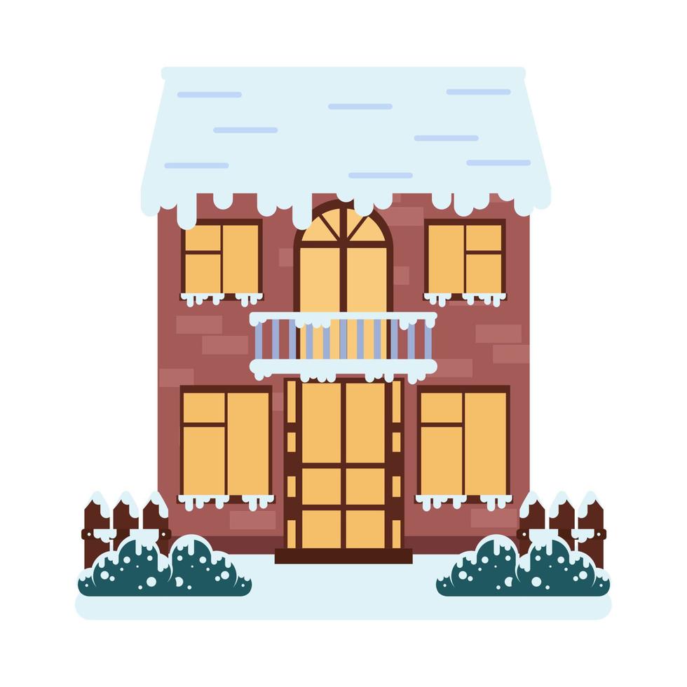 winter cozy house with balcony vector