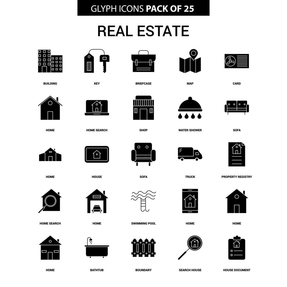 Real Estate Glyph Vector Icon set