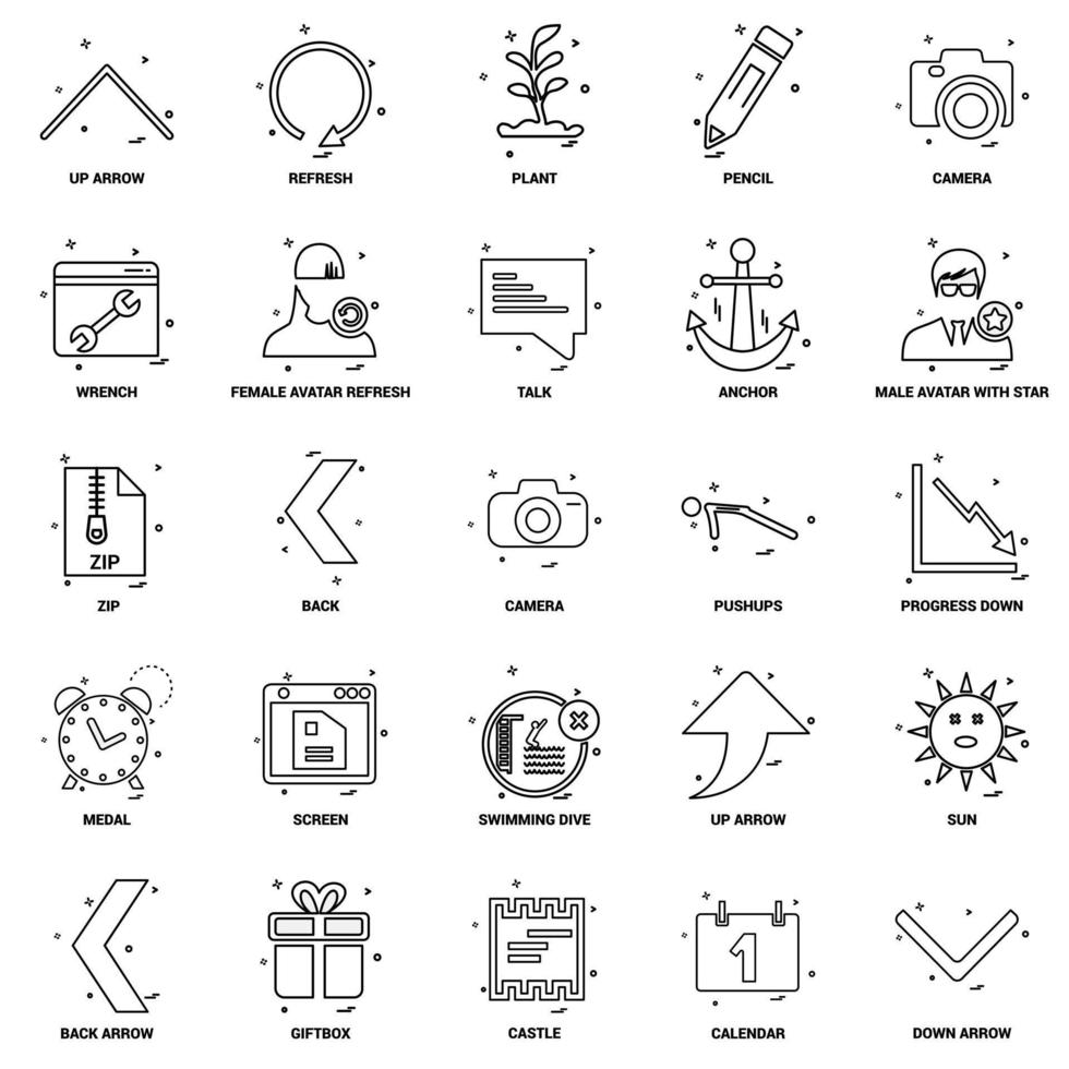 25 conjunto de iconos de línea de mezcla de concepto de negocio vector