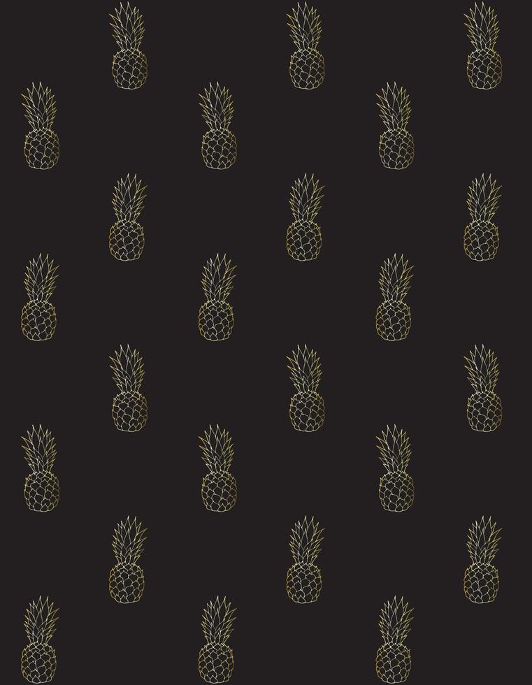 seamless, patrón, de, dorado, mano, dibujado, piña vector