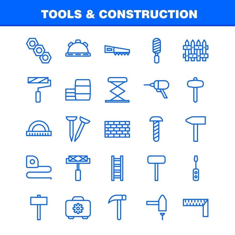paquete de iconos de herramientas y línea de construcción para diseñadores y desarrolladores vector
