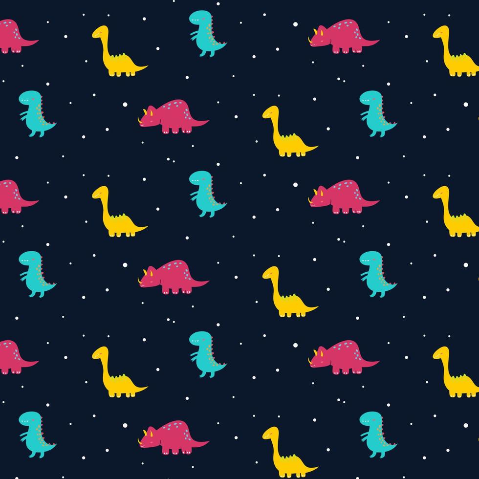 Cute dinosaur seamless pattern in childish style. Vector Illustration. Can be used for fabric and textile, wallpapers, backgrounds, home decor, posters, cards.