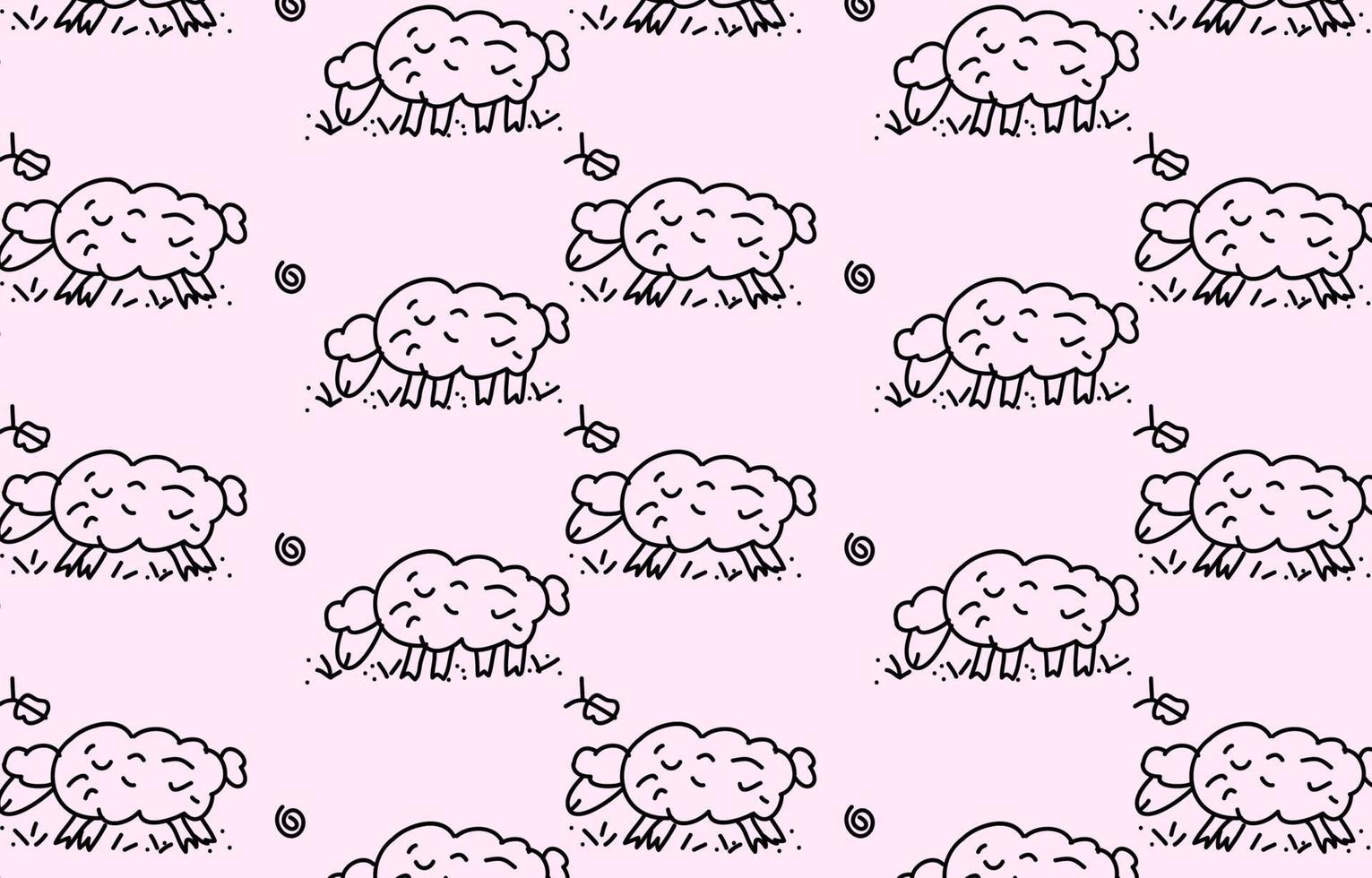 Cute sheep seamless pattern in childish style. Vector Illustration. Can be used for fabric and textile, wallpapers, backgrounds, home decor, posters, cards.