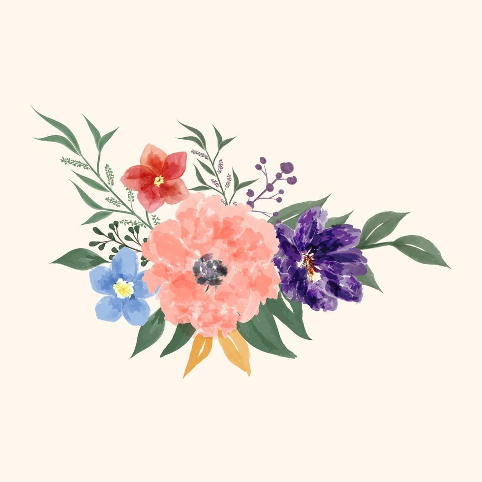 Watercolor flower and leaves illustration vector