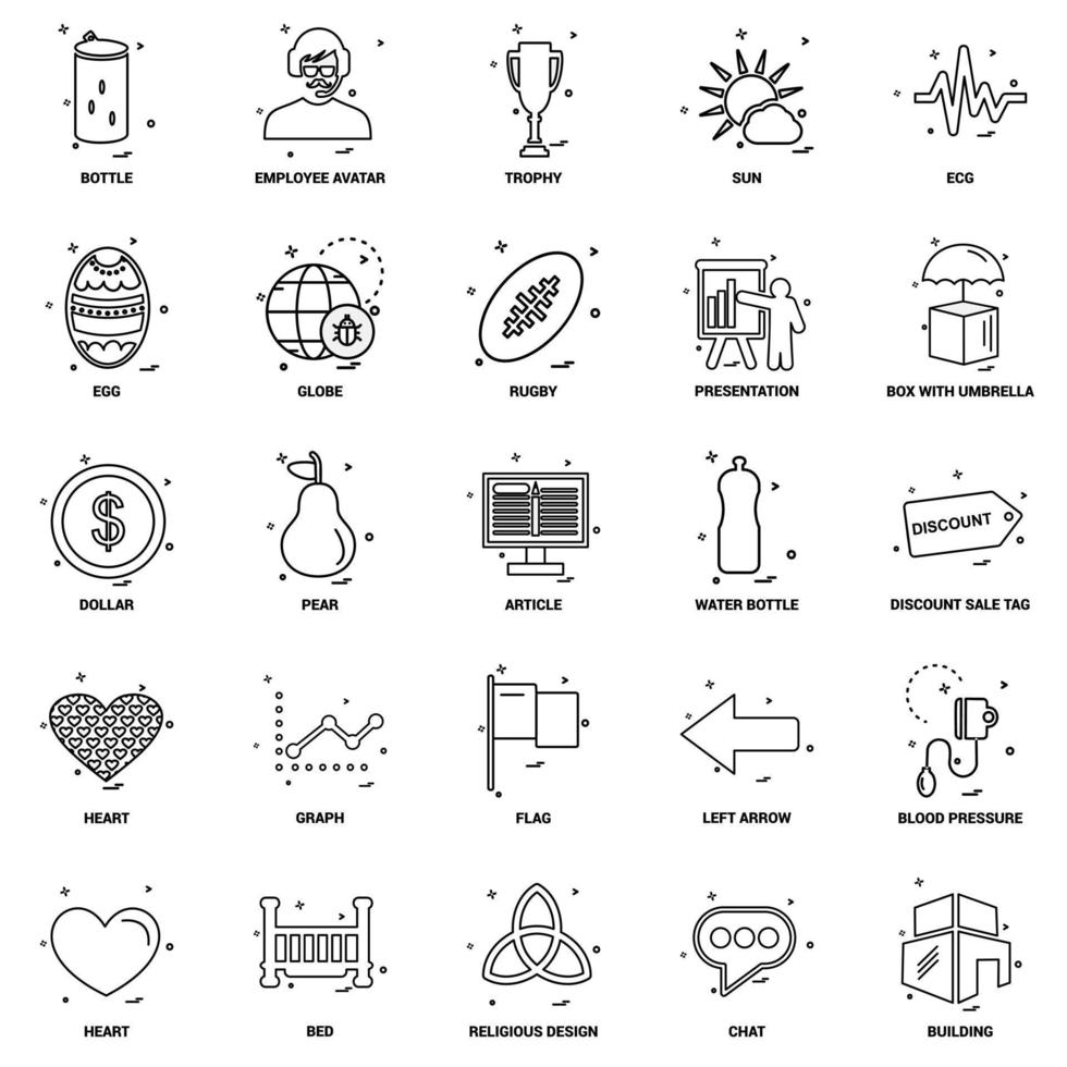 25 conjunto de iconos de línea de mezcla de concepto de negocio vector