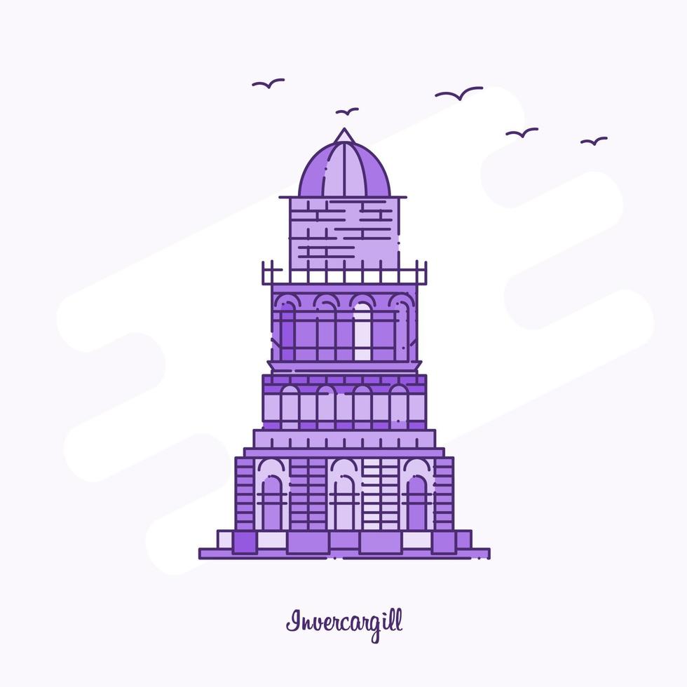 INVERCARGILL Landmark Purple Dotted Line skyline vector illustration