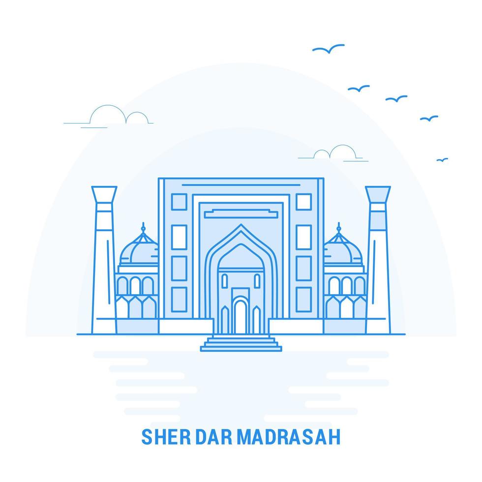 sher dar madrasah blue landmark fondo creativo y plantilla de póster vector