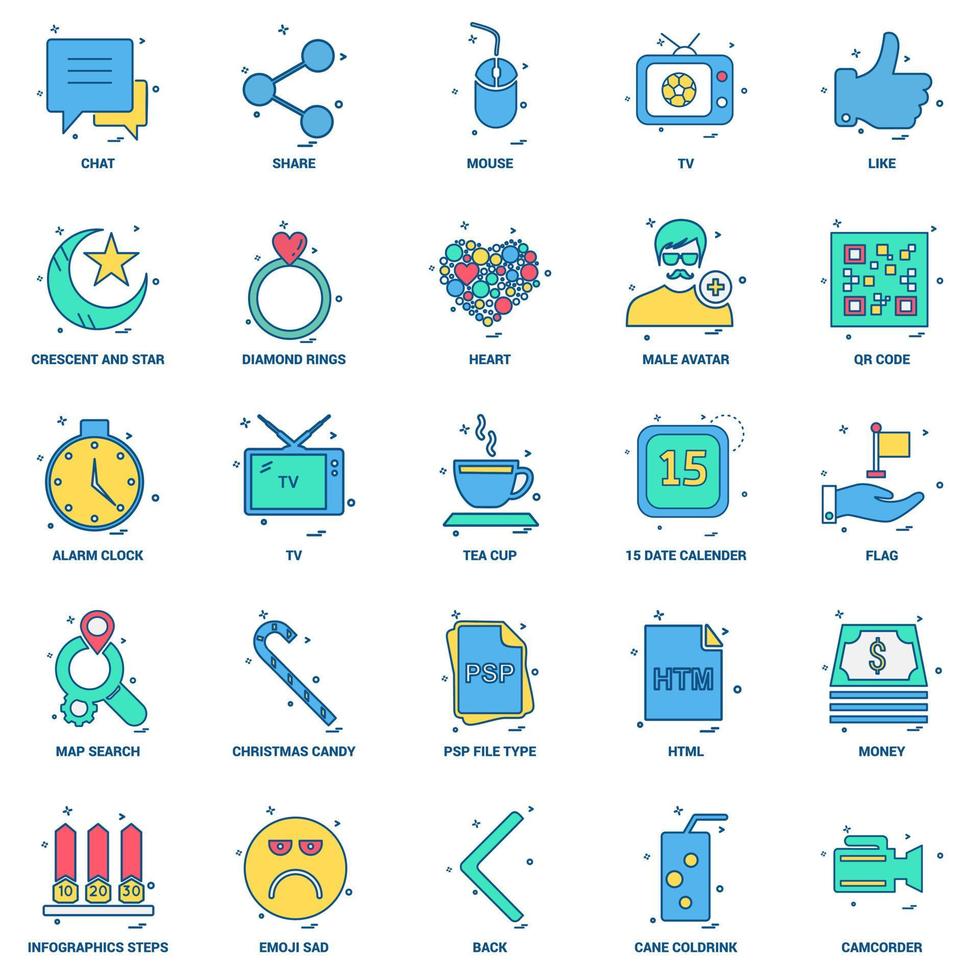 25 conjunto de iconos de color plano de mezcla de concepto de negocio vector