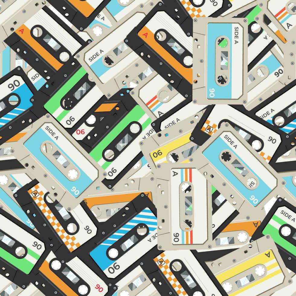 Audio cassettes  seamless pattern. Vector image.