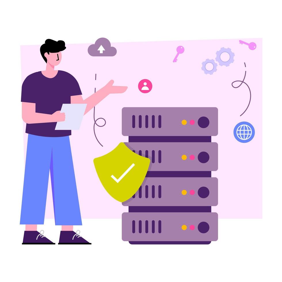 Flat design illustration of server security vector