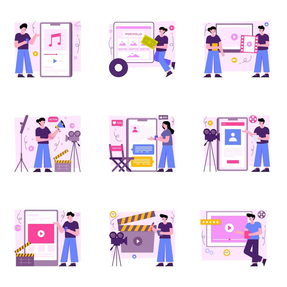 Pack of Multimedia Flat Illustrations vector
